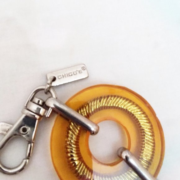 Chico’s Silver Chain Belt Amber Disc Circle Hammered Silver Cap - Picture 3 of 3